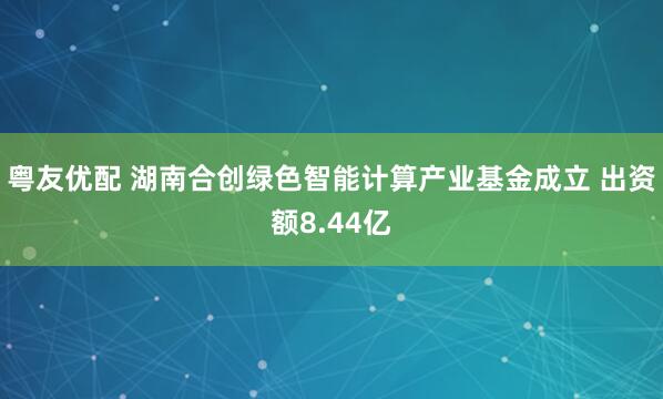 粤友优配 湖南合创绿色智能计算产业基金成立 出资额8.44亿